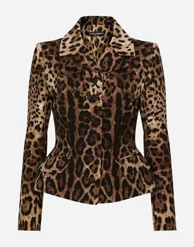DOLCE & GABBANA SINGLE-BREASTED DOUBLE CREPE JACKET WITH LEOPARD PRINT