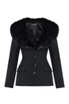 Dolce & Gabbana Tailored Blazer With Fur Collar And Pockets In Black