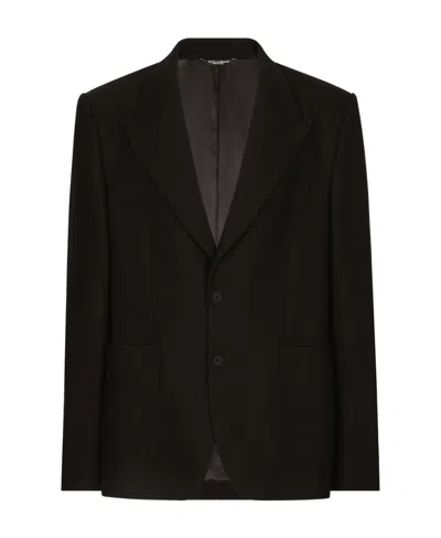 Dolce & Gabbana Single-breasted Fine-knit Blazer In Black