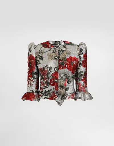 Dolce & Gabbana Single-breasted Floral Jacket With Ruffles In Multi