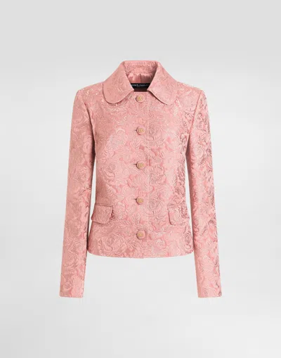 Dolce & Gabbana Single-breasted Floral Quilted Jacquard Gabbana Jacket In Pink