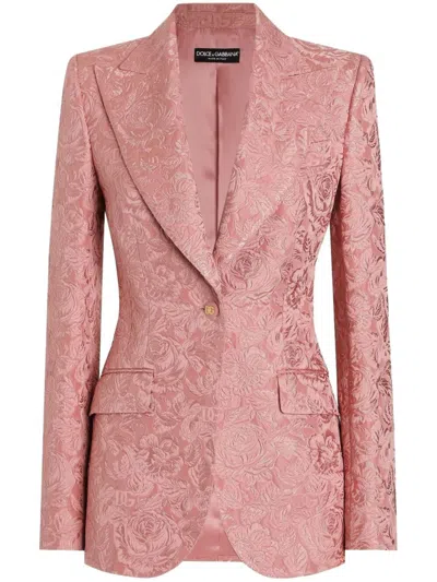 DOLCE & GABBANA SINGLE-BREASTED FLORAL QUILTED JACQUARD TURLINGTON JACKET