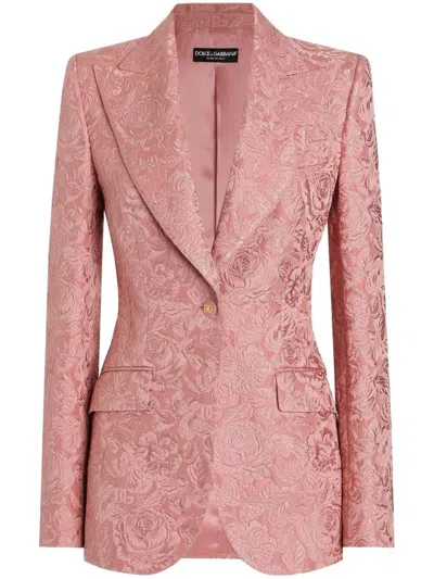 DOLCE & GABBANA SINGLE-BREASTED FLORAL QUILTED JACQUARD TURLINGTON JACKET