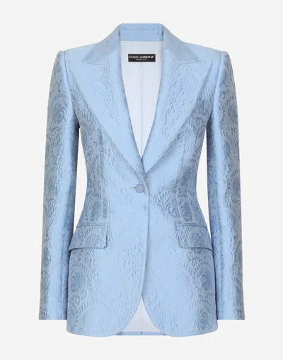 Dolce & Gabbana Single-breasted Floral Quilted Jacquard Turlington Jacket In Purple
