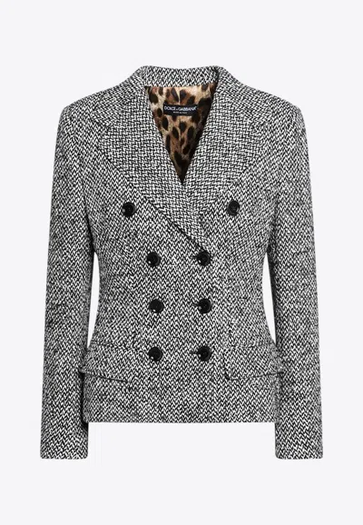 DOLCE & GABBANA SINGLE-BREASTED HERRINGBONE WOOL BLAZER