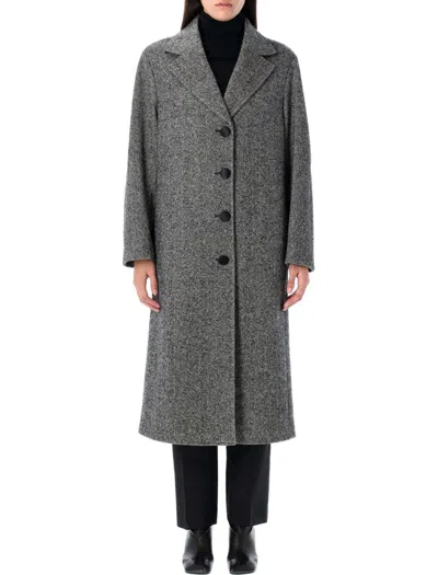 Dolce & Gabbana Single-breasted Herringbone Wool Coat In Black Melange