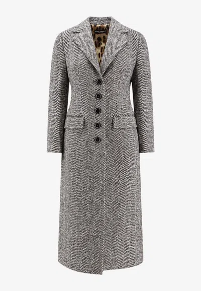 DOLCE & GABBANA SINGLE-BREASTED HERRINGBONE WOOL COAT