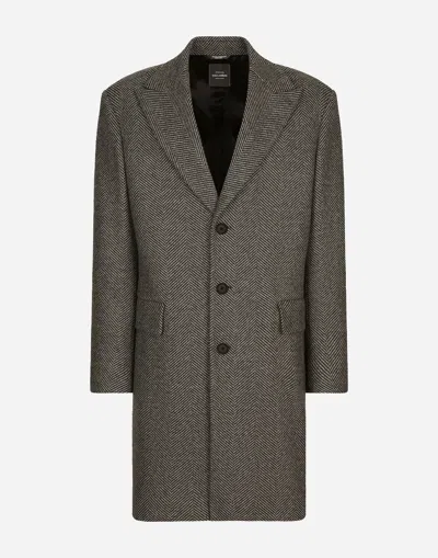 Dolce & Gabbana Single-breasted Herringbone Wool Jersey Coat In Multicolor