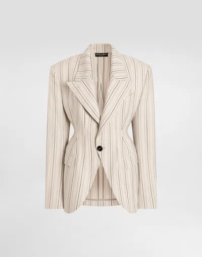 Dolce & Gabbana Single-breasted Jacket In Regimental Pinstripe In Neutral