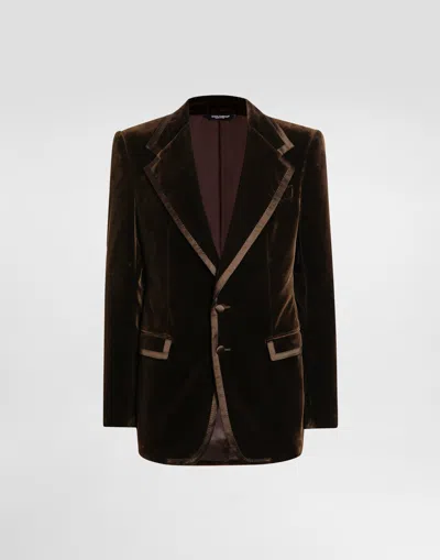 Dolce & Gabbana Single-breasted Jacket In Smooth Velvet In Brown