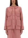 Dolce & Gabbana Rachel Tweed Single-breasted Collarless Jacket In Pink