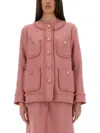 Dolce & Gabbana Rachel Tweed Single-breasted Collarless Jacket In Pink