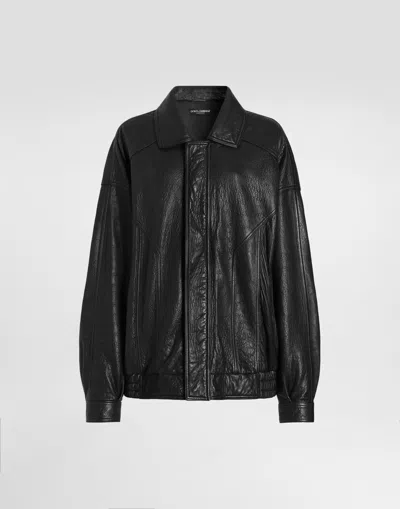 Dolce & Gabbana Single-breasted Leather Jacket In Black