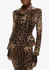 Dolce & Gabbana Single-breasted Double Crepe Jacket With Leopard Print In Brown
