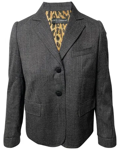 Dolce & Gabbana Single Breasted Leopard Print Lining Blazer In Gray