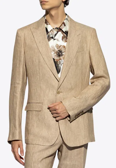 Dolce & Gabbana Single-breasted Linen Blazer In Beige