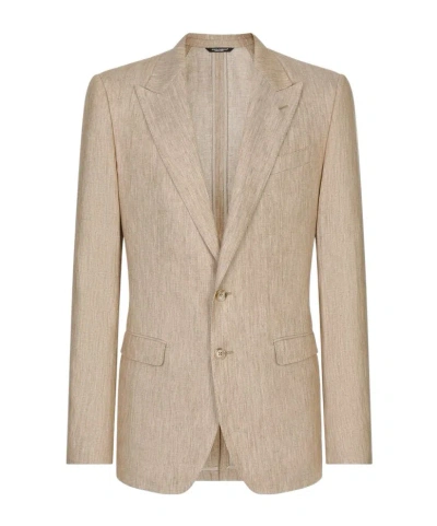 Dolce & Gabbana Single-breasted Linen Blazer In Beige