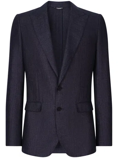 Dolce & Gabbana Single-breasted Linen-blend Blazer In Blue