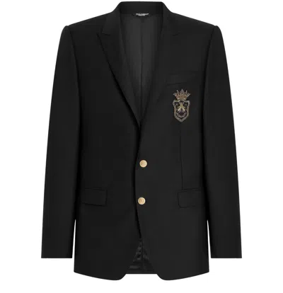 Dolce & Gabbana Dolce&gabbana Men Wool And Silk Monobreasted Jacket With Patch In Black