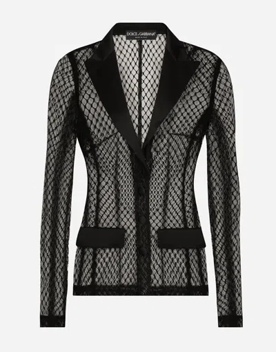 DOLCE & GABBANA SINGLE-BREASTED MESH DOLCE TUXEDO JACKET