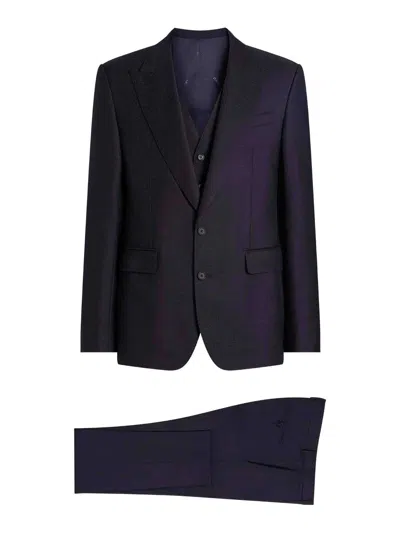 Dolce & Gabbana Single-breasted Micro-patterned Classic Suit In Blue