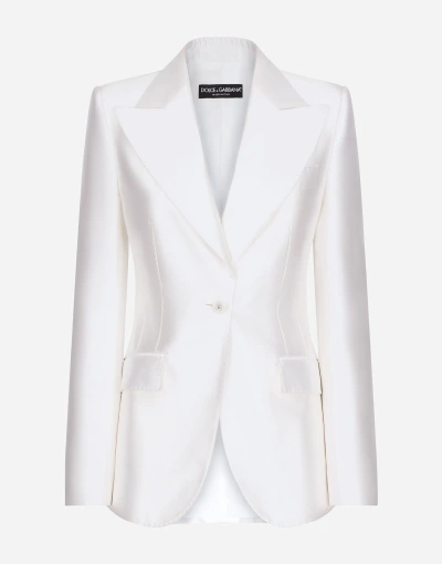 Dolce & Gabbana Turlington Single-breasted Silk Blazer In White