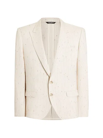 Dolce & Gabbana Single Breasted Pinstriped Finish Jacket In Neutral