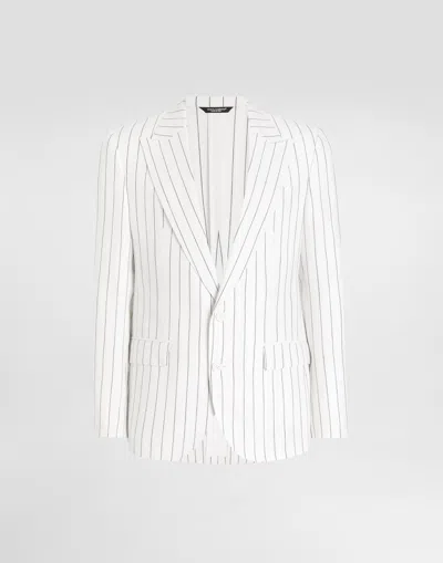 Dolce & Gabbana Single-breasted Pinstripe Linen-blend Jacket In Multicolor