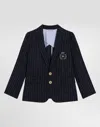 Dolce & Gabbana Single-breasted Pinstripe Linen Jacket With Patch In Multicolor