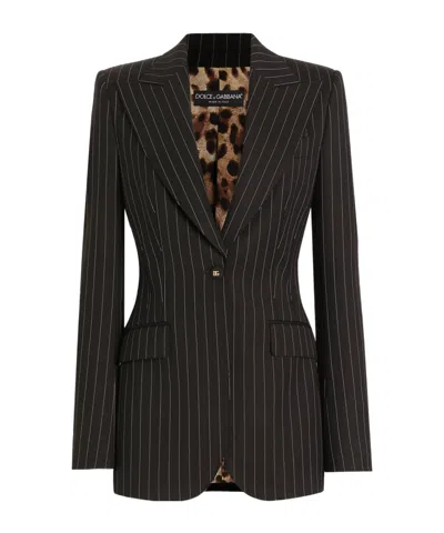 Dolce & Gabbana Single-breasted Pinstripe Wool Jacket In Brown