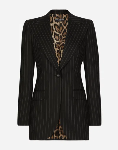 DOLCE & GABBANA SINGLE-BREASTED PINSTRIPE WOOL TURLINGTON JACKET