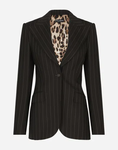 DOLCE & GABBANA SINGLE-BREASTED PINSTRIPE WOOL TURLINGTON JACKET