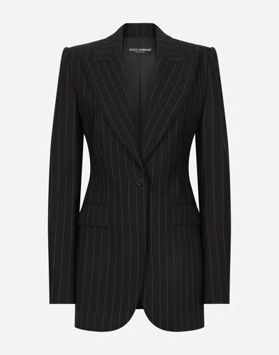 DOLCE & GABBANA SINGLE-BREASTED PINSTRIPE WOOL TURLINGTON JACKET