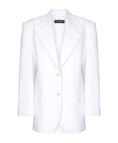 Dolce & Gabbana Single-breasted Raschel Tweed Jacket In ホワイト