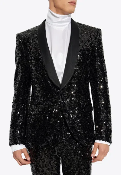 DOLCE & GABBANA SINGLE-BREASTED SEQUINED BLAZER