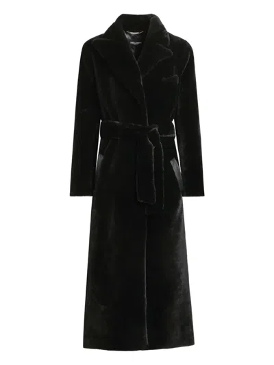 Dolce & Gabbana Single-breasted Shearling Coat In Black