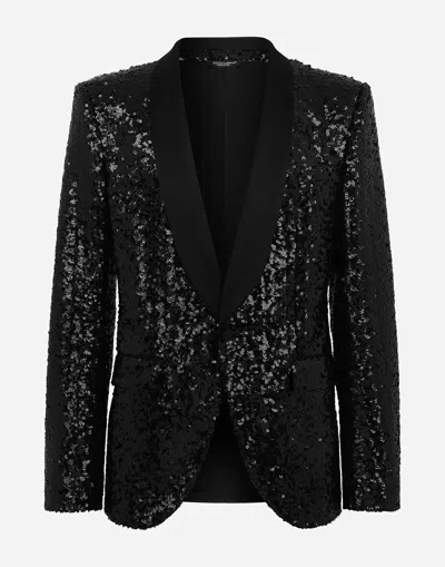 Dolce & Gabbana Single-breasted Sicilia-fit Jacket With Sequin Embellishment In Black