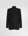 Dolce & Gabbana Pinstripe Wool Blend Single Breasted Coat In Black