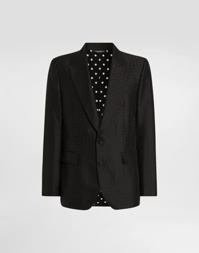 Dolce & Gabbana Single-breasted Sicilia Light Jacket With Micro Pattern Jacquard In Black