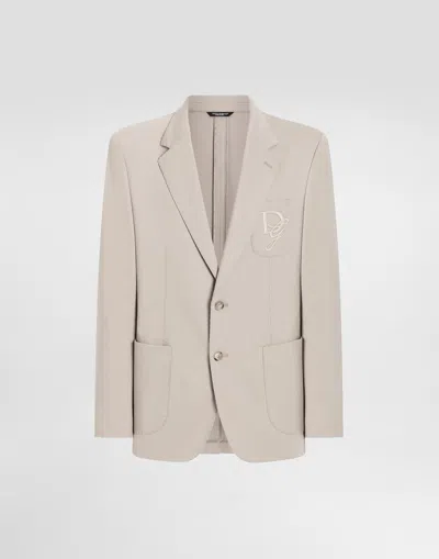 Dolce & Gabbana Single-breasted Stretch Jersey Jacket With Logo Embroidery In Beige