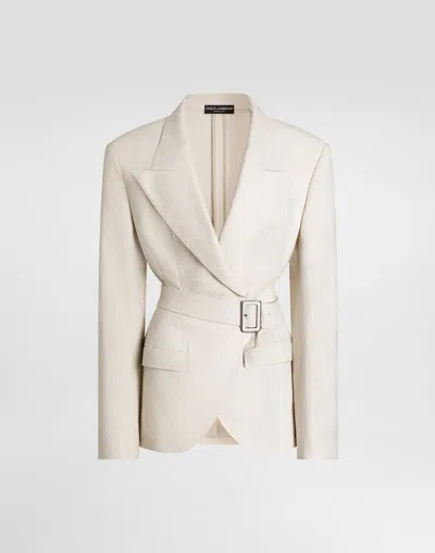 Dolce & Gabbana Single-breasted Taormina Jacket In Rustic Canvas In White