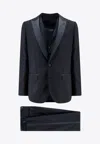 Dolce & Gabbana Men Virgin Wool Blend Tuxedo With Gilet And Satin Profiles In Blue