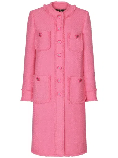 Dolce & Gabbana Tweed Buttoned Coat In Pink