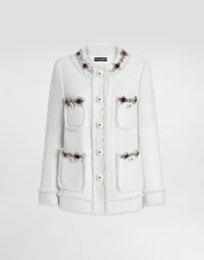 Dolce & Gabbana Single-breasted Tweed Jacket With Jewel Embroidery In White