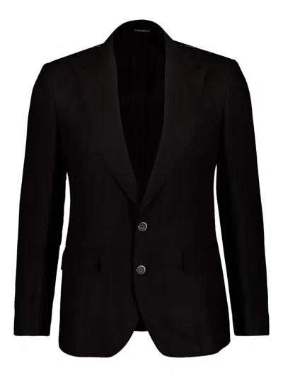 Dolce & Gabbana Single-breasted Two-button Linen Jacket In Black