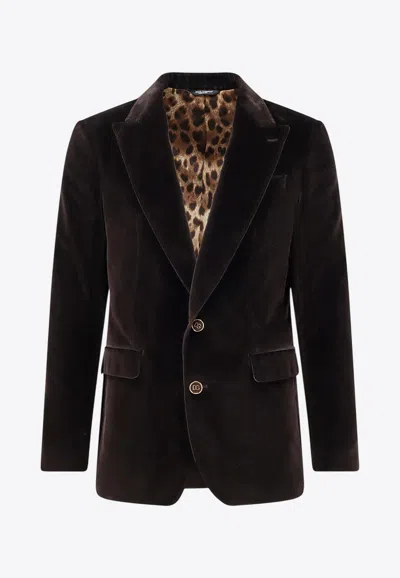 Dolce & Gabbana Single-breasted Velvet Blazer In Brown