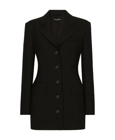 Dolce & Gabbana Giacca Dolce Lunga Monopetto In Cady Di Lana In Black