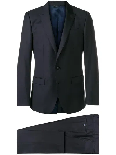 Dolce & Gabbana Blue Single-breasted Virgin Wool Two Piece Suit In Black