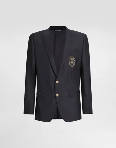 DOLCE & GABBANA SINGLE-BREASTED WOOL AND SILK JACKET WITH PATCH