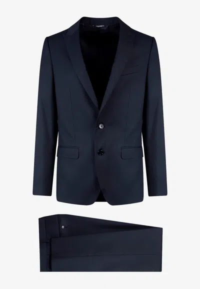 Dolce & Gabbana Single-breasted Wool And Silk Suit In Navy